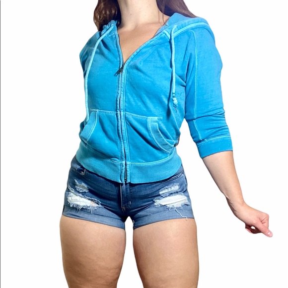 American Eagle Outfitters Blue Cotton Polyester Slightly Cropped Zip Sweatshirt - Picture 3 of 6